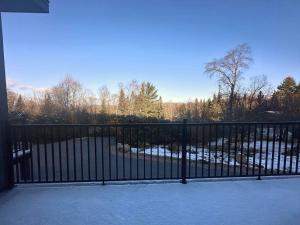 une clôture en fer noir avec de la neige au sol dans l'établissement Le domaine du Sous-Bois, à Saint-Faustin–Lac-Carré