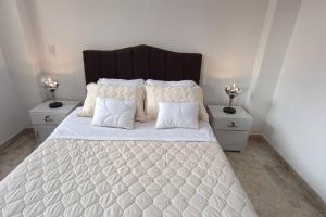 Santa Rosa de Viterbo的住宿－Moderno Apartamento Central，卧室配有一张带白色床单和枕头的大床。