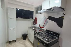uma cozinha com um fogão e um lavatório em Apartamento Nuevo y Central em Santa Rosa de Viterbo