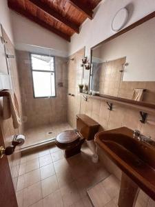ein Bad mit einer Dusche, einem WC und einem Waschbecken in der Unterkunft Excelente ubicación Unicentro in Medellín