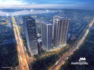 an aerial view of a city with tall buildings at Premium Apartment Vinhomes Metropolis BaDinh in Hanoi