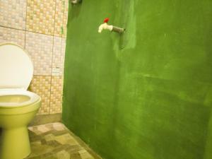 baño con aseo y pared verde en RedDoorz near Pelabuhan Ajibata Parapat, en Parapat