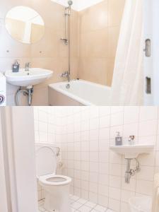 2 fotos de un baño con aseo y lavabo en Friendly 2BR Apt- Near Rennweg & Belvedere Palace en Viena
