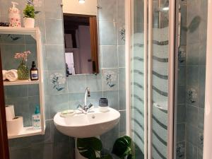 a bathroom with a sink and a shower at Les marches du château - Gîte centre de Nogent-le-Rotrou in Nogent-le-Rotrou