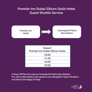 a screenshot of a cell phone screenshot of a guest shuttle website at Premier Inn Dubai Silicon Oasis in Dubai