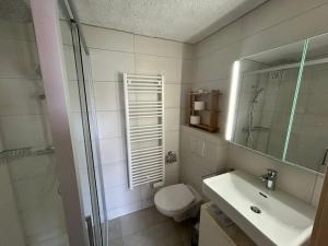 Les Trembles MOUNTAIN & QUIET chalet 12 pers في فييسوناز: حمام مع مرحاض ومغسلة ودش