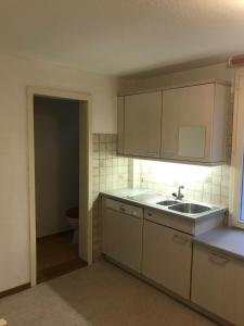 an empty kitchen with a sink and a toilet at Simple Appartment in the Center of Burgdorf 64 m2 with private Parking - SMALL BATHROOM in Burgdorf