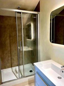 a bathroom with a shower and a sink at Cosy au calme, climatisation, 3min A41 in Bernin