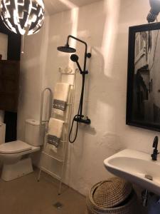 La salle de bains est pourvue de toilettes, d'un lavabo et d'une lampe. dans l'établissement Los Diezmos, à Torremocha de Jarama