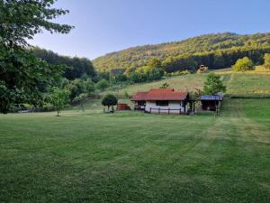 a house in the middle of a green field at Vikendica Kločanica in Strmosten