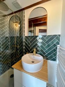 uma casa de banho com um lavatório e um espelho em La Cabane Rennaise em Rennes