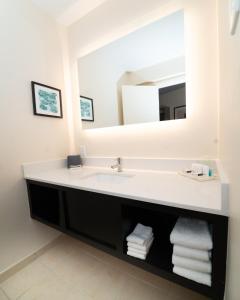 a bathroom with a sink and a mirror at Holiday Inn New Orleans West Bank Tower, an IHG Hotel in Gretna