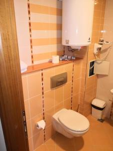 ein kleines Bad mit einem WC und einem Schrank in der Unterkunft Emerald beach resort and spa , SATIN 705 , Macedonia Street 61, Nesebar Ravda 8238 , in Rawda