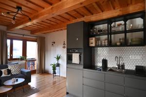 Kuchyň nebo kuchyňský kout v ubytování Apartmán s krbom vedľa Zubačky