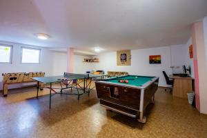 una habitación con 2 mesas de ping pong y una pelota de ping pong en Apartment Bacher Nr.2, en Wald im Pinzgau