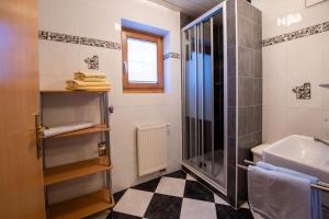 y baño con ducha y lavamanos. en Apartment Bacher Nr.2, en Wald im Pinzgau