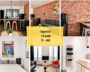 a collage of photos of a kitchen and a living room at Cabana & Appartement type Loft - Bellecour in Lyon