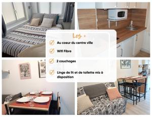 a collage of pictures of a room with a bed and a table at Jacobin-centre ville-paisible-2 couchages in Amiens