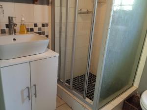 a bathroom with a shower and a sink at African Sky in Marloth Park +42 photos