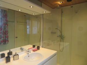 a bathroom with a sink and a shower at La perle du Nord in Middelkerke +21 photos