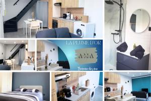 a collage of photos of a bathroom and a bedroom at La Plume d'Or - Wifi - Parking Privé in Lens