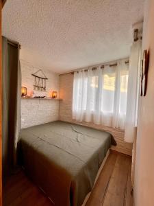 ein Schlafzimmer mit einem Bett in einem Zimmer mit einem Fenster in der Unterkunft Appartement T2 Saint-Chaffrey in Saint-Chaffrey