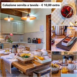 un collage de fotos de una cocina con comida en una mesa en Affittacamere Is Coronas, en Ìsili
