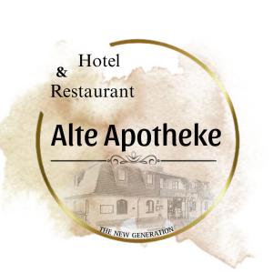 un círculo con las palabras hotel y restaurante comieron antipartículas en Hotel Alte Apotheke en Bad Dürrenberg