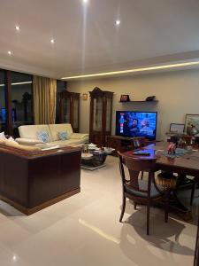 a living room with a couch and a tv at Fenix Villa in Noicattaro