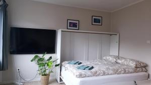 1 dormitorio con 1 cama y TV de pantalla plana en AN Apartments en Bergen