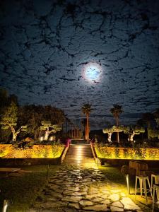 a night view of a garden with the moon in the sky at La Marabulla in Ronda