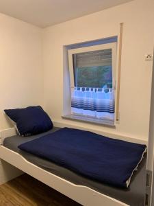 Schlafzimmer mit einem großen Bett und einem Fenster in der Unterkunft Ferienwohnung Gergert Nr6 in Löwenstein