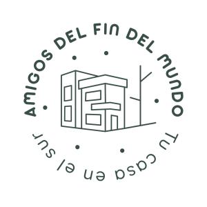 a logo for a local distilling company with a building at Amigos del Fin del Mundo in Ushuaia