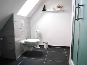 La salle de bains est pourvue de toilettes et d'un lavabo. dans l'établissement Apartment Rotes Haus, à Kröslin