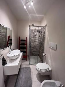 ein Bad mit einer Dusche, einem WC und einem Waschbecken in der Unterkunft La Zinevra in Rovereto