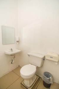 a bathroom with a toilet and a sink at Puntarenas Bed & Coffee by Aldea in Puntarenas