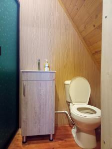 La salle de bains est pourvue de toilettes et d'un lavabo. dans l'établissement Cabañas el Olimpo, à Aquitania