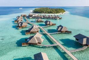 an aerial view of a resort in the water at Conrad Maldives Rangali Island in Mandhoo
