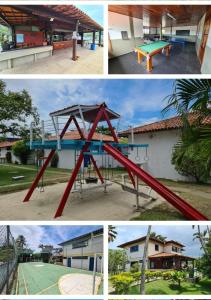 eine Collage aus vier verschiedenen Bildern eines Parks in der Unterkunft Flat Bangalô in Cabo Frio