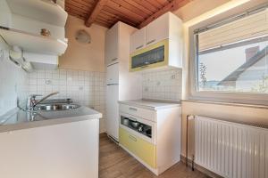 a small kitchen with a sink and a window at Vineyard Cottage Urban - Happy Rentals in Mirna