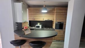 Riccardos's Holiday في براشوف: مطبخ مع طاولة في منتصف الغرفة