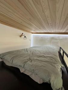 a bed with a canopy in a bedroom at The Lighthouse in Pāvilosta