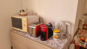 un bancone con forno a microonde ed elettrodomestici di Da Paolo e Samuela a San Trovaso
