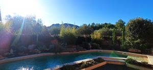 a swimming pool in the middle of a garden at Villa SOREDE in Sorède