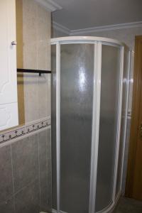 a shower with a glass door in a bathroom at Apartamento Cueto in Soto del Barco