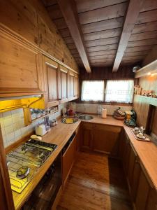 a kitchen with wooden cabinets and a stove top oven at Mansarda di pregio in San Vito di Cadore