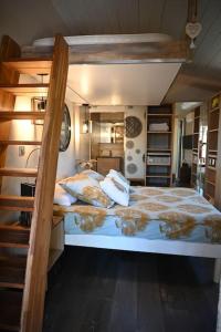 ein Schlafzimmer mit einem Etagenbett in einem Haus in der Unterkunft Petit chalet avec terrasse proche plage in Fréjus