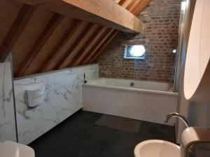a bathroom with a sink and a bath tub at Ruim appartement voor 14 personen in Eijsden +32 photos