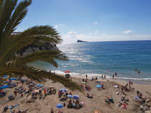 una multitud de personas en una playa con el océano en BRIZO SUITES, en Grao de Castellón