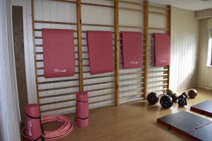 a room with a gym with pink mats on the wall at Ośrodek Wypoczynkowy Ania Dźwirzyno in Dźwirzyno